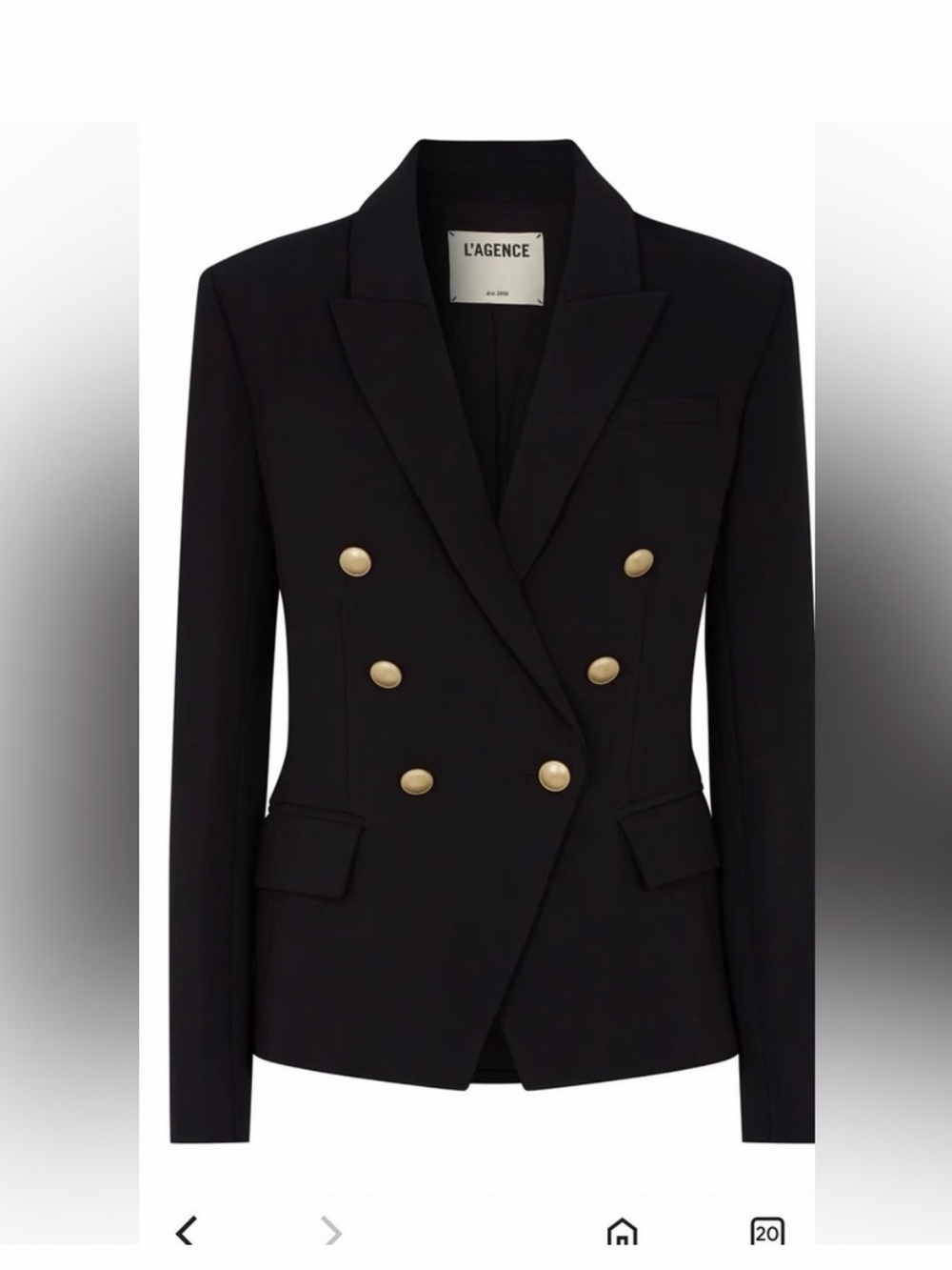 L'AGENCE Black Double-Breasted Blazer with Gold Buttons